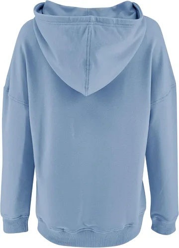Vista 5 de Sudadera con capucha de gran tamaño para mujer, sudadera casual de manga larga, color liso, suelta, Azul