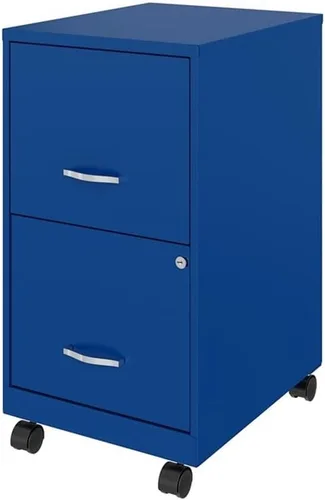 Vista 3 de UrbanPro Archivador móvil de metal de 18 pulgadas con 2 cajones, acabado azul, suspensión de deslizamiento suave, almacenamiento de letras