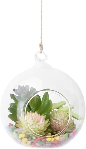 Vista 6 de Colgante de cristal terrario globo luz titular de vela hogar suculentas florero suspensión