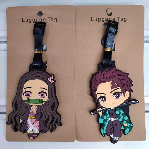 Vista 4 de 2 piezas de Demon Anime Slayer Etiqueta de identificación de maleta con Kimetsu No Yaiba Manga Adhesivo de silicona para cinturón de viaje o viaje