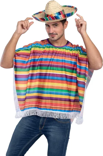 Vista 2 de JOYIN Disfraz de Poncho Serape de Cinco de Mayo para adultos y niños evento de fiesta diversión temática colorida y celebraciones festivas recuerdo