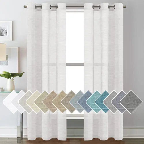 Vista 49 de H.VERSAILTEX Cortinas de lino de mezcla natural para sala de estar/cortinas de lino semitransparentes reductoras de luz de 54 pulgadas de largo