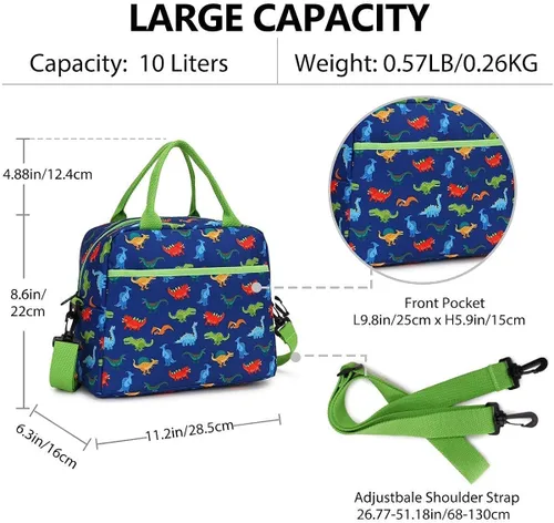 Vista 6 de VONXURY - Mochila y bolsa de almuerzo para niños, diseño de dinosaurios