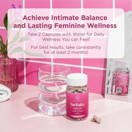 Vista 4 de VeeFresh VeeBiotics - Probióticos de arándano para mujeres, 60 cápsulas de probióticos para mujer con prebióticos y extracto de arándano