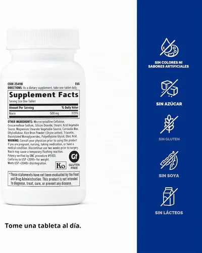 Vista 5 de GNC - Suplemento de niacina de 500 mg, apoya la salud de los vasos sanguíneos, 100 tabletas
