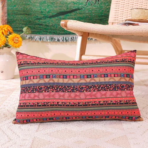 Vista 15 de TAOSON Funda de almohada de lino de mezcla de algodón antiguo con rayas verdes, estilo bohemio, funda de almohada con cierre de cremallera oculta