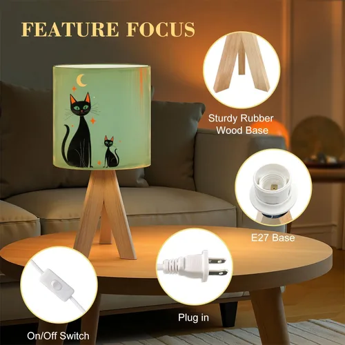 Vista 3 de Lámpara de mesa con trípode, retro, verde, de mediados de siglo, moderna Edad Atómica, moderna, verde azulado, negro, gato, lámpara pequeña, lámpara