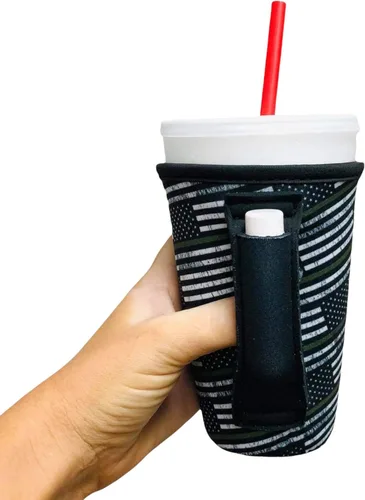 Vista 10 de Drink Handlers - Manipulador de vasos y tazas de café de 16 a 20 onzas Cuadros rojos con leopardo