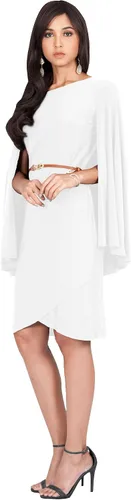Vista 4 de KOH KOH Vestido corto de cóctel de manga larga con cuello redondo y cinturón de cuero para mujer