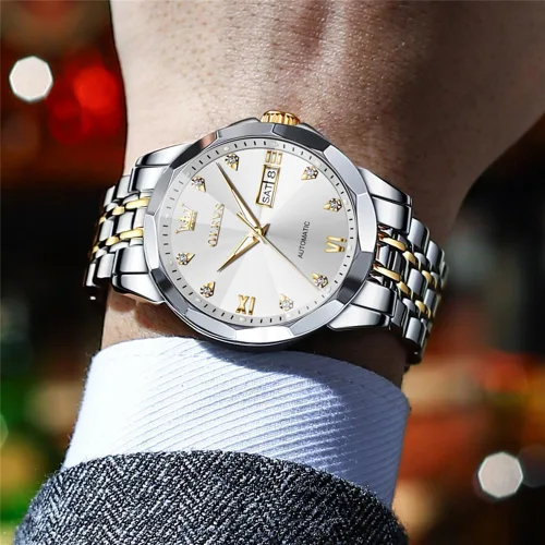 Vista 36 de OLEVS Reloj de pulsera automático con diseño de esqueleto para hombre, de lujo, con diamantes de lujo, de acero inoxidable, calendario, reloj