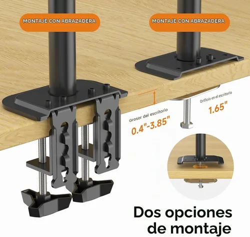 Vista 9 de Suptek Soporte de escritorio triple para monitor LED LCD, soporte resistente totalmente ajustable para 3 / tres pantallas de hasta 27 pulgadas