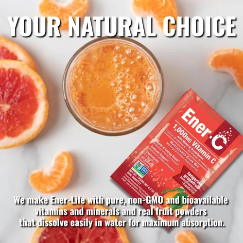 Vista 4 de Ener-C Mezcla de bebida multivitamínica de pomelo mandarina, 1000 mg de vitamina C, sin OMG, vegano, polvo de jugo de fruta real, apoyo inmunitario