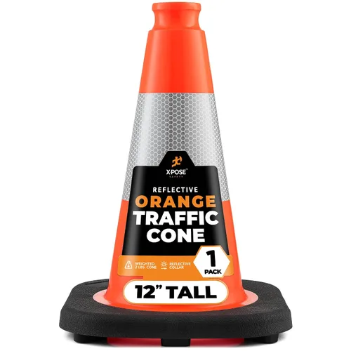 Vista 13 de Xpose Safety Conos de tráfico naranjas de 12 pulgadas con collar de 4 pulgadas, paquete de 4 conos de seguridad de plástico PVC multiusos