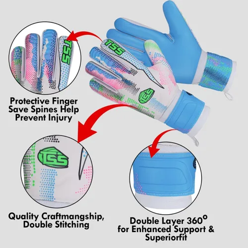 Vista 5 de Guantes de portero de fútbol para adultos y jóvenes, guantes de fútbol de alto rendimiento con protección Pro-Teck para la columna vertebral