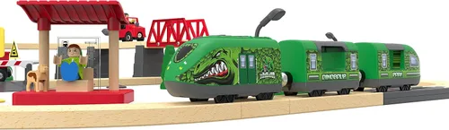 Vista 8 de Juego de tren a pilas para pista de madera, juguete de tren motorizado para niños, vehículo de tren urbano compatible con Thomas & Friends, Brio