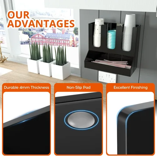 Vista 5 de Richboom Organizador de tazas y tapas, 6 compartimentos con 2 separadores extraíbles, estación de café, dispensador de tazas, organizador de Negro