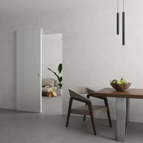 Vista 2 de SARTODOORS Interior Hidden Barn Basic 0111 Arctic White Puertas de chapa de madera Juego deslizante oculto mágico 24 x 80 pulgadas