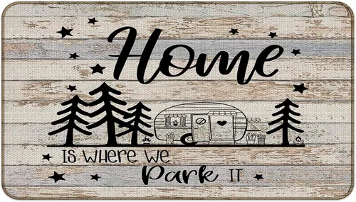 Vista 15 de Tapete para puerta de campamento, 30 x 17 pulgadas, para interiores, regalos de cámper, decoraciones de caravana, color negro, deja que la aventura