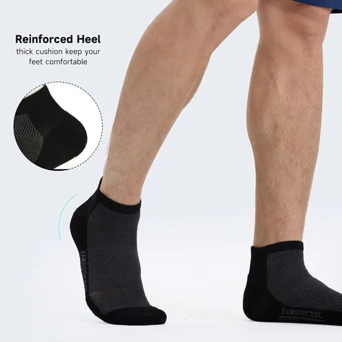 Vista 34 de BAMBOO COOL Calcetines atléticos de tobillo para hombre con acolchado y absorción de humedad, calcetines de malla para correr de corte bajo