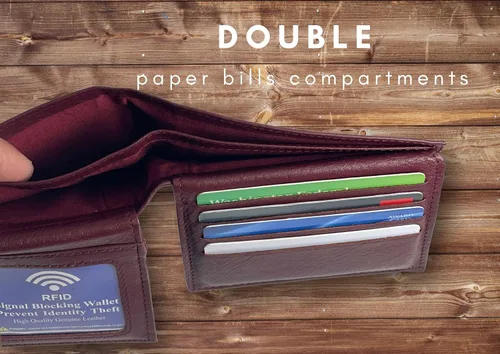 Vista 13 de Bullz RFID bloqueo de señal de protección contra robo de cuero grande grueso de seguridad para hombre cartera, Negro