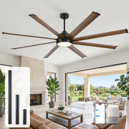 Vista 11 de 72 Inch Outdoor Ceiling Fan with Light, Modern Black Smart Ceiling Fan with Alexa/App/Remote Control, 8 Anti-Rust Aluminum Blades, High 9799 CFM