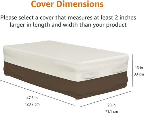 Vista 2 de Amazon Basics Funda para mesa de centro de patio al aire libre, impermeable, anti-UV, duradera, beige/tostada, 48 x 28 pulgadas