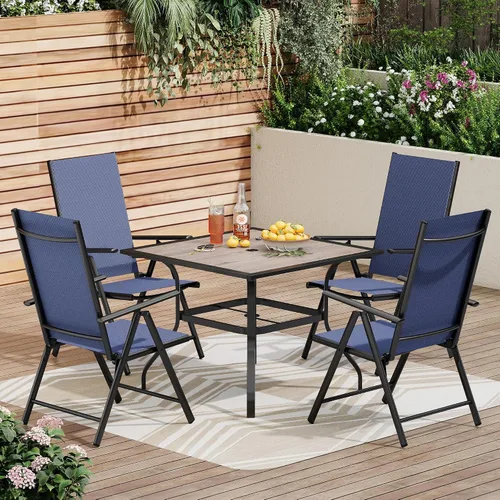 Vista 22 de PHI VILLA Juego de comedor al aire libre para 4, mesa de metal con sillas plegables, negro