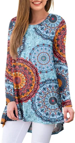 Vista 17 de AWULIFFAN Blusa tipo túnica holgada de manga larga con cuello redondo para mujer