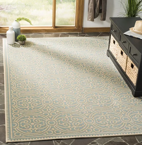Vista 16 de SAFAVIEH Alfombra lavable para exteriores Linden Collection - 4 x 6 pies, aguamarina y crema, no desprende pelusa y fácil de limpiar, ideal