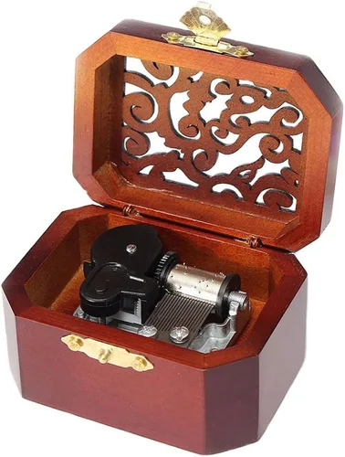 Vista 13 de FnLy Caja musical de madera grabada antigua, caja musical Moon River, con movimiento chapado en oro, en forma de corazón