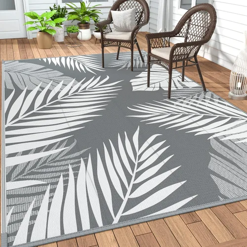 Vista 60 de GENIMO - Alfombra para exteriores de 6 x 9 pies, para patio, espacios amplios, reversible, de pajillas de plástico, alfombra impermeable para Azul