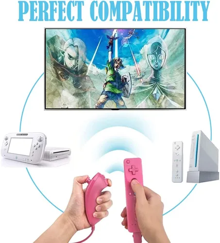Vista 2 de Control remoto Wii 2 paquetes de control inalámbrico Wii compatible con consola Wii Wii U rosa y azul