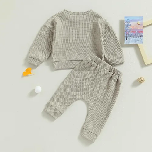 Vista 3 de Conjunto de 2 piezas de sudadera de manga larga de punto gofre para bebé recién nacido, para otoño e invierno