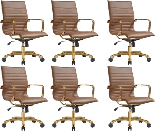 Vista 29 de LeisureMod Harris Silla de oficina con almohadilla suave, silla ejecutiva de piel sintética con base de acero dorado, altura ajustable, bloqueo