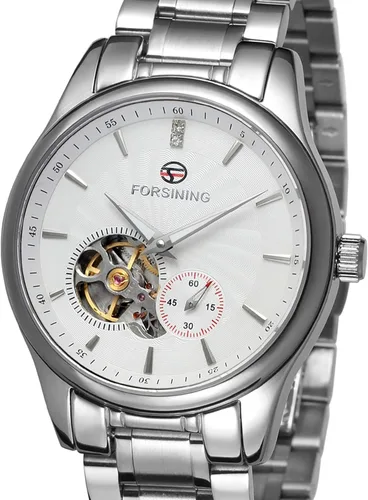 Vista 3 de FORSINING Reloj analógico analógico de acero inoxidable para hombre, Moderno
