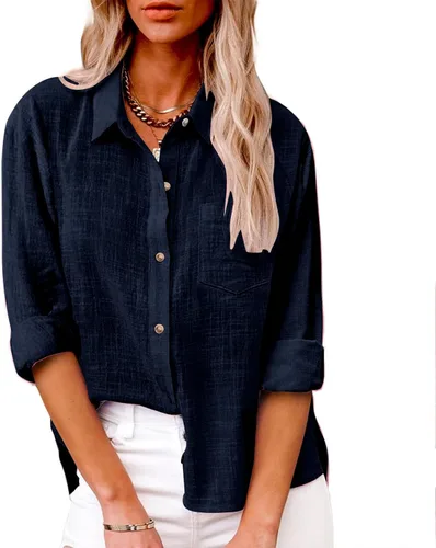 Vista 97 de SMIDOW Camisa de algodón y lino con botones para mujer