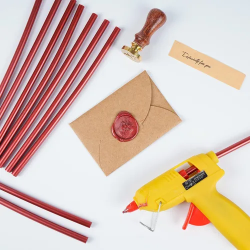 Vista 4 de 10 barras de pegamento de cera de sellado, 8 pulgadas de largo, mini pistola de pegamento caliente para sobres, invitaciones de boda, tarjetas