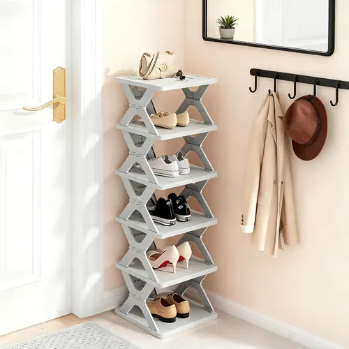 Vista 8 de Zapatero Plegable de 6 Niveles para Niños, Pequeño Organizador Vertical de Zapatos Plegable para Entrada de Puerta Delantera, Dormitorio, Recámara