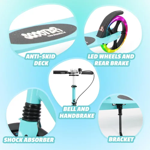 Vista 4 de Scooter para niños a partir de 8 años, adolescentes y adultos, scooter ligero con correa de transporte de altura ajustable equipado con freno