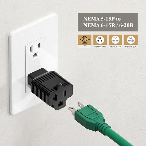 Vista 7 de Nema Adaptador de enchufe de 15 amperios a 20 amperios con certificación ETL NEMA 5-15P a 5-15/20R (peine de 20 amperios T Blade) 15 Amp enchufe