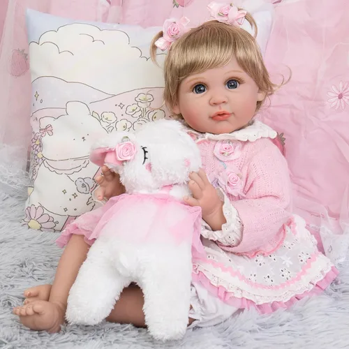 Vista 9 de Aori Muñecas Reborn de 22 pulgadas – Muñeca de bebé realista para niños de 3 años en adelante – Bebé recién nacido realista con traje rosa – Cuerpo