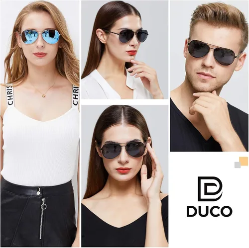 Vista 7 de DUCO Gafas de sol de aviador para hombres y mujeres, lentes de sol polarizadas vintage, lentes espejadas, marco de metal, sombras de diseñador 3025K