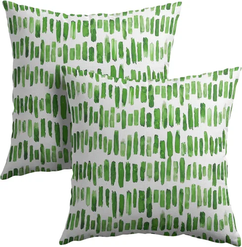 Vista 30 de Juego de 2 fundas de almohada de rayas negras para exteriores, 16 x 16 pulgadas, diseño geométrico de rayas abstractas, algodón y lino, cuadradas