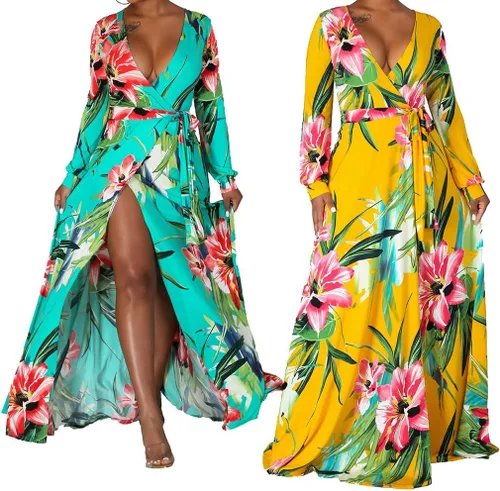 Vista 6 de JTNFairy Womens Casual Floral Print Long Maxi Dress Plus Size Plain Party Outfits