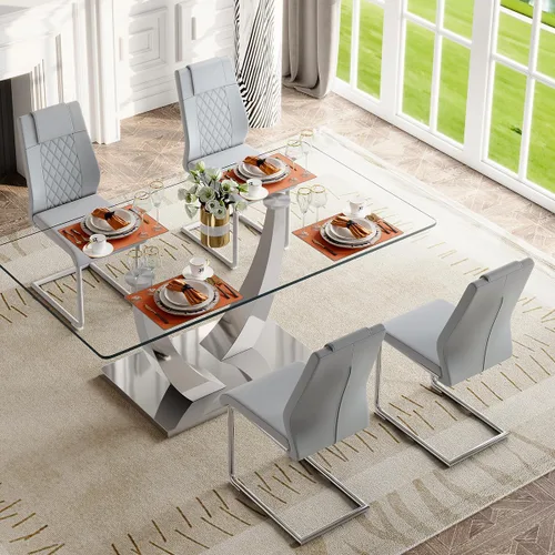 Vista 38 de Mesa de comedor moderna para mesa de comedor de mármol sintético de 4/6, 63 pulgadas, mesa de cocina rectangular, mesa de cocina y comedor de fácil
