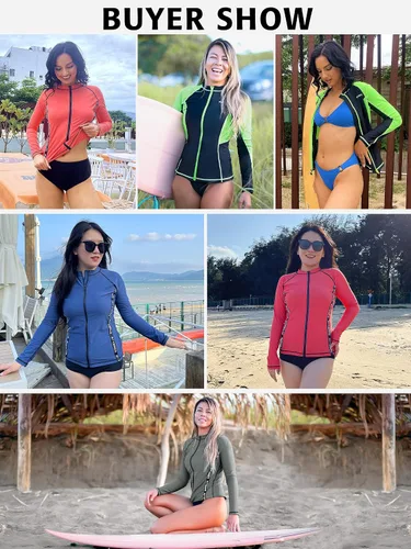 Vista 8 de ATTRACO Rash Guard - Traje de baño de manga larga con cremallera frontal impresa, protección UV UPF 50