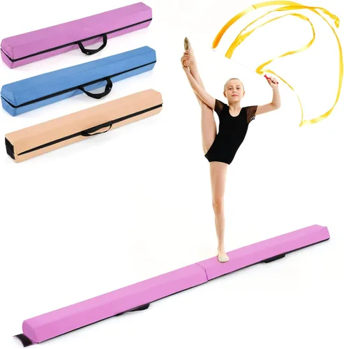 Vista 20 de Giantex Haz de equilibrio de 7/8/9 pies, haz de gimnasia plegable con asas de transporte, base de goma antideslizante para niños, haz de gimnasia