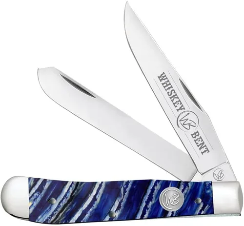 Vista 13 de WHISKEY BENT HAT CO. Navaja de bolsillo plegable tradicional Trapper de 4.125 pulgadas, longitud cerrada, cuchillas de acero inoxidable 440C (azteca)