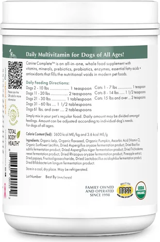 Vista 3 de Wholistic Pet Organics Canine Complete - Polvo multivitamínico para perros, 1 libra, vitaminas diarias para perros y suplementos para alimentos