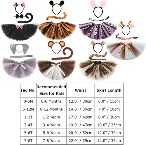 Vista 7 de AWIBMK Disfraz con temática de animales para niñas pequeñas, falda de tul con orejas, diadema, pajarita y cola para Halloween y cosplay